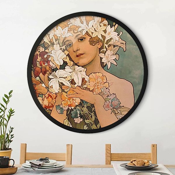 Rundes Bild mit Rahmen Alfons Mucha - Blume günstig online kaufen