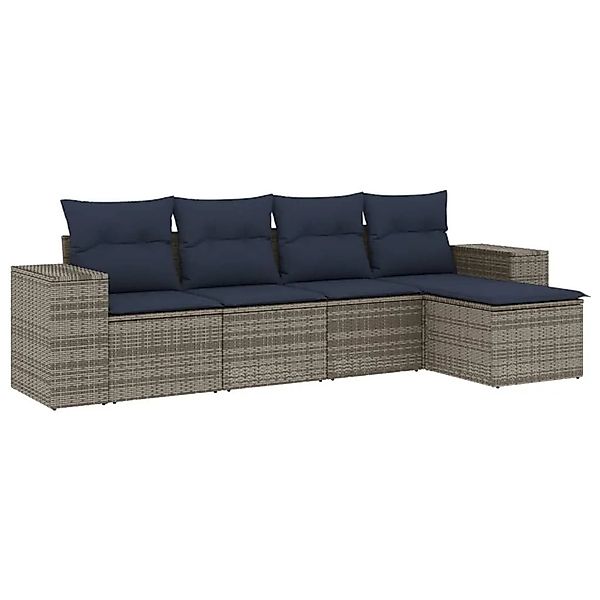 vidaXL 5-Tlg Gartensofa-Set mit Kissen Grau Polyrattan 3222490 günstig online kaufen