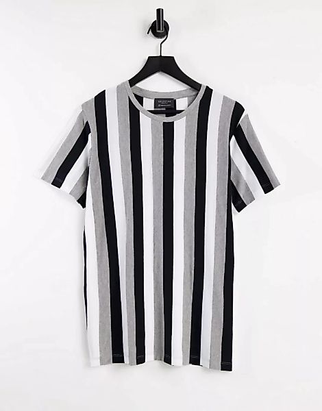 Selected Homme – T-Shirt mit vertikalen Streifen in Schwarz und Grau-Mehrfa günstig online kaufen