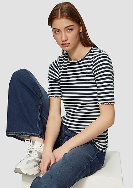 s.Oliver Kurzarmshirt Geripptes T-Shirt mit Ziersaum günstig online kaufen