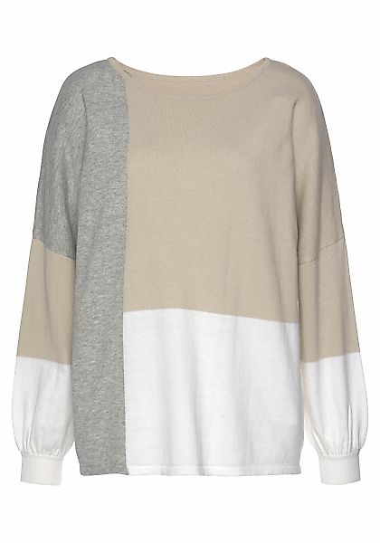 LASCANA Rundhalspullover mit Colorblock-Optik, Damenpullover, Baumwolle, lo günstig online kaufen