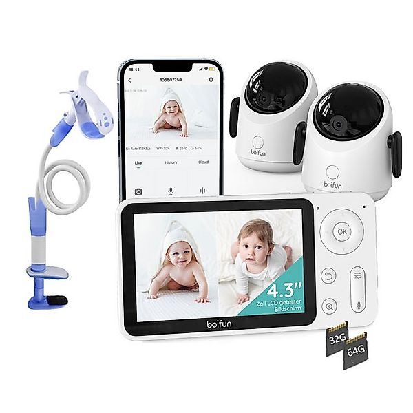 Boifun Video-Babyphone 2MP Babyphone mit Kamera 30 Stunden Akku mit 4,3 Zol günstig online kaufen