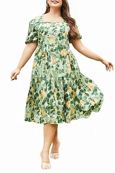 ENIX Sommerkleid Damen Sommerkleid Blumenmuster Druckkleid Schnüren A-Linie günstig online kaufen
