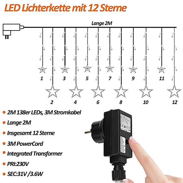 Clanmacy LED-Lichtervorhang 2M 138 LED Lichterkette günstig online kaufen