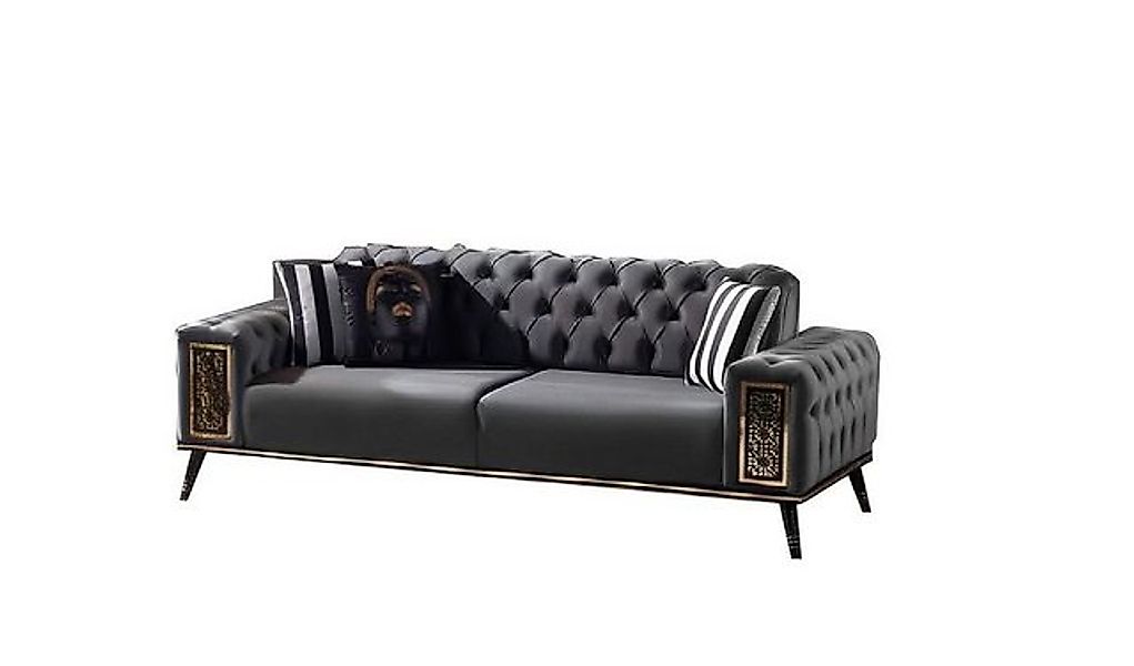 JVmoebel 3-Sitzer Chesterfield Schwarz-Goldener Dreisitzer Wohnzimmer Luxus günstig online kaufen