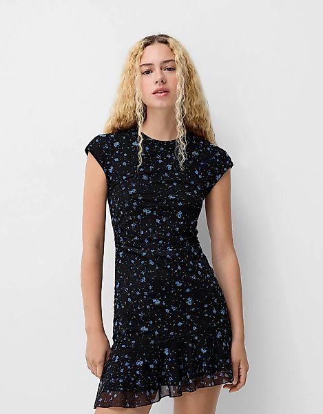 Bershka Tüll-Minikleid Mit Print Damen L Schwarz günstig online kaufen