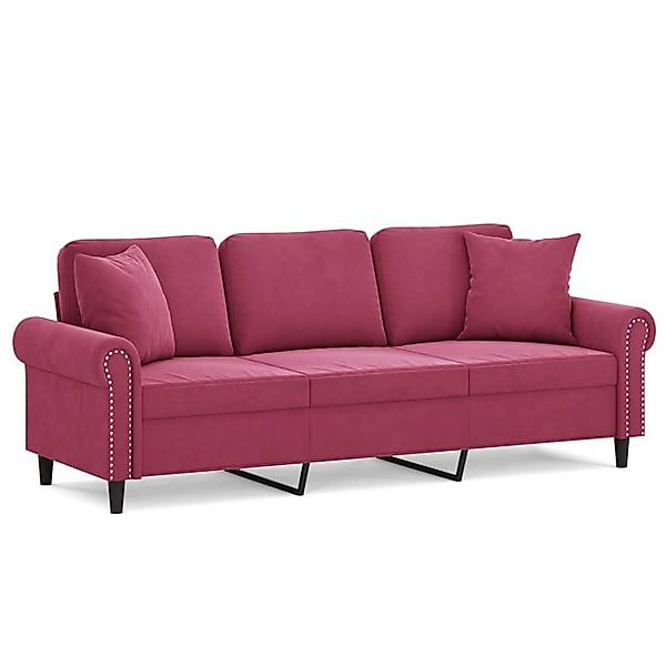 vidaXL Sofa, 3-Sitzer-Sofa mit Zierkissen Weinrot 180 cm Samt günstig online kaufen