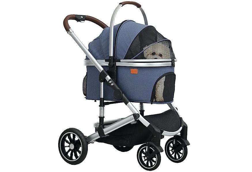 PawHut Hundebuggy 3 in 1, klappbar, mit Kissen, Becherhalter, Netzfenstern, günstig online kaufen