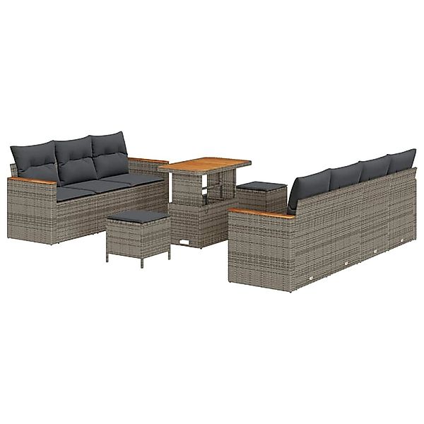 vidaXL Garten-Sofa-Set mit Kissen 10-Tlg Grau Poly Rattan 3363013 günstig online kaufen