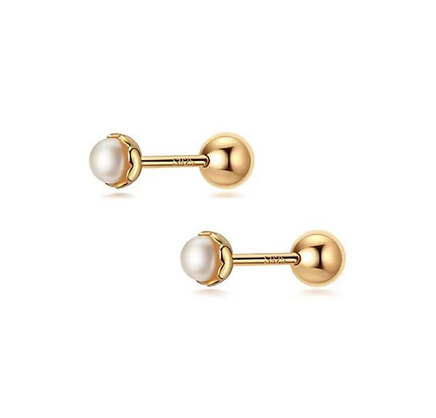 Runde Perlé Perlenohrringe kleine Ohrstecker, 925er Silber, 18K Gold, Süßwa günstig online kaufen