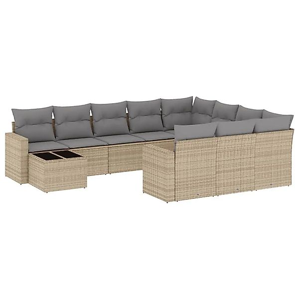 vidaXL 11-Tlg Garten-Sofagarnitur mit Kissen Beige Poly Rattan 3251866 günstig online kaufen