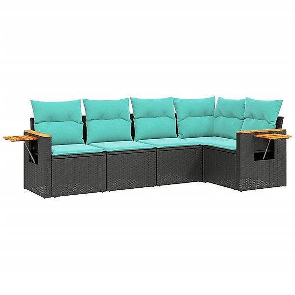 vidaXL 5-Tlg Garten-Sofagarnitur mit Kissen Schwarz Poly Rattan 3226785 günstig online kaufen