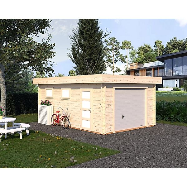 Palmako Garage Rasmus m. Sektionaltor 360 x 550 cm Lackiert Weiß FSC® günstig online kaufen