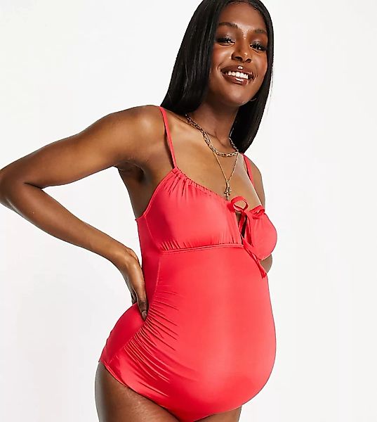 ASOS DESIGN Maternity – Seitlich geraffter Badeanzug in Rosa günstig online kaufen