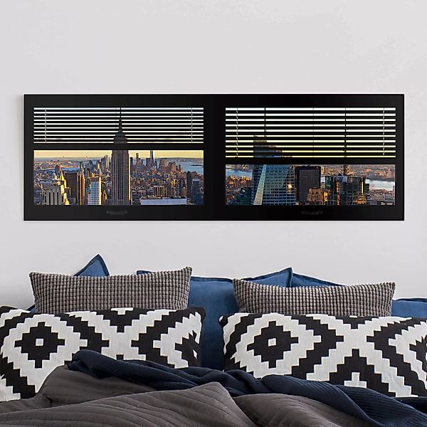 Leinwandbild New York - Panorama Fensterblick Jalousie - Manhattan Abendsti günstig online kaufen