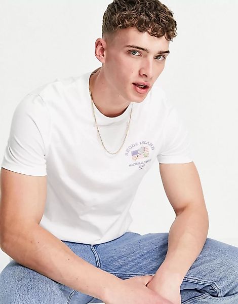 ASOS DESIGN – T-Shirt aus Bio-Baumwolle in Weiß mit Tennis-Print auf der Br günstig online kaufen