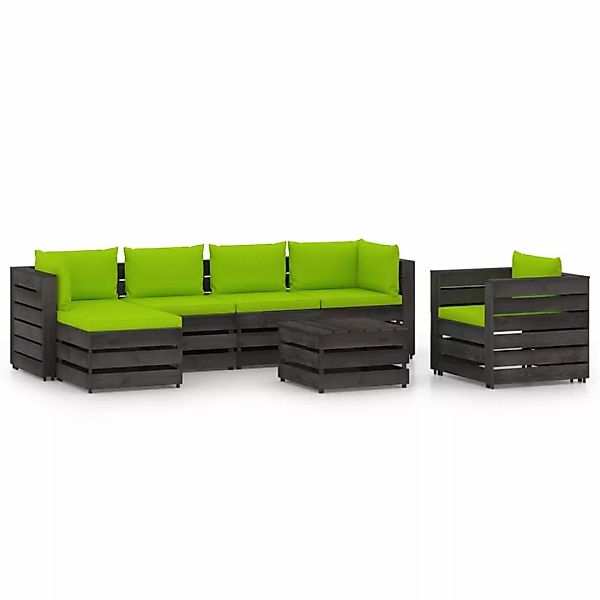 7-tlg. Garten-lounge-set Mit Kissen Grau Imprägniertes Holz günstig online kaufen