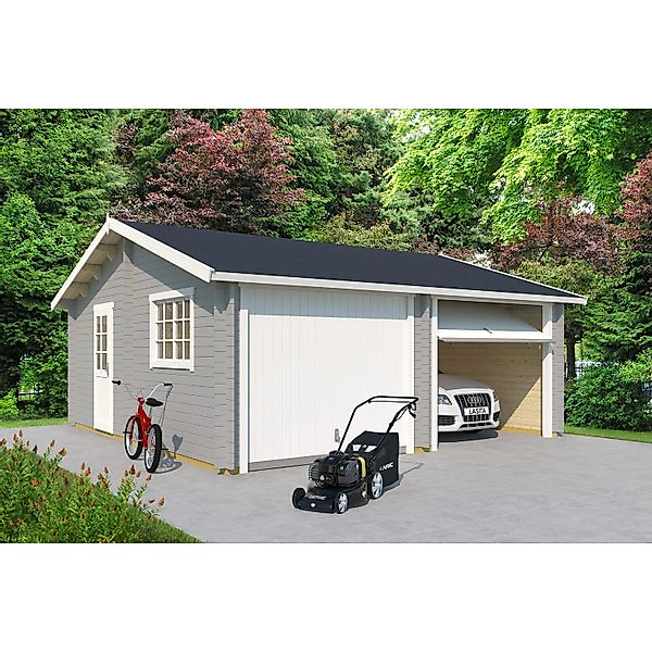 Lasita Maja Doppel-Holzgarage Falkland mit Schwingtor Lichtgrau 575 cm x 57 günstig online kaufen