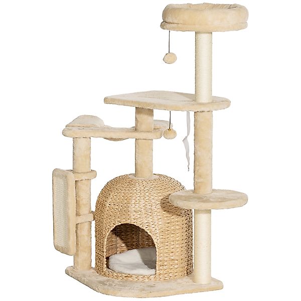 PawHut Kratzbaum 112 cm Katzenbaum mit Katzenhöhle, Bett, Spielbälle, Katze günstig online kaufen