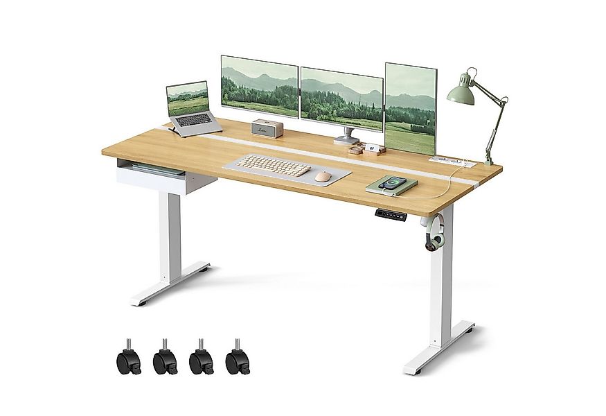 VASAGLE Schreibtisch höhenverstellbar, elektrisch, mit Steckdosen und Stoff günstig online kaufen