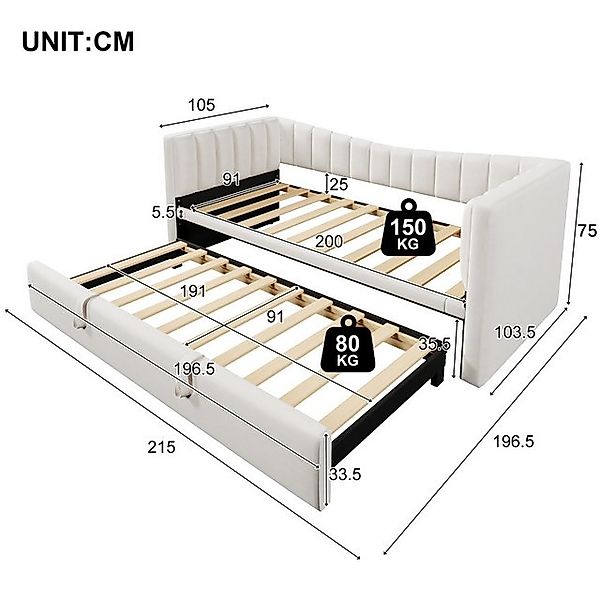 TavilaEcon Polsterbett mit Ziehbett, Doppelbett, Sofabett im minimalistisch günstig online kaufen
