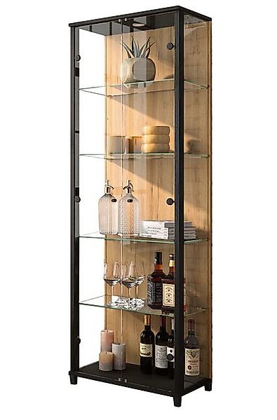 freiraum Vitrine Optima Schwarz/Wildeiche-Dekor, LED Beleuchtung - 57,6x171 günstig online kaufen