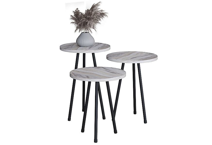 VCM Couchtisch 3 tlg. Holz Beistelltisch Couchtisch Mamor Mirola günstig online kaufen