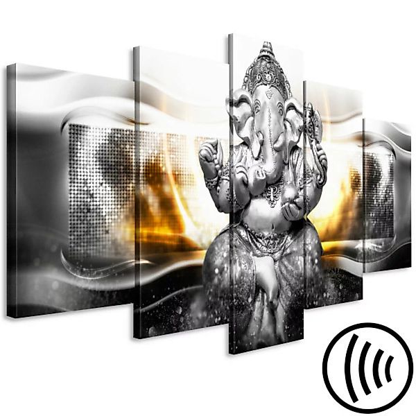 Leinwandbild Buddha-Licht - Orient in silbernen Farben, umgeben von Licht X günstig online kaufen