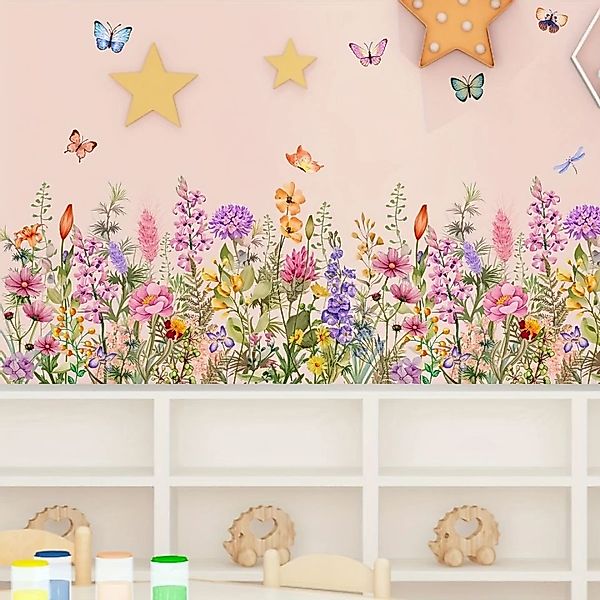 Montegoni Wandsticker Bunte Wandsticker Blumen & Schmetterlinge – Selbstkle günstig online kaufen