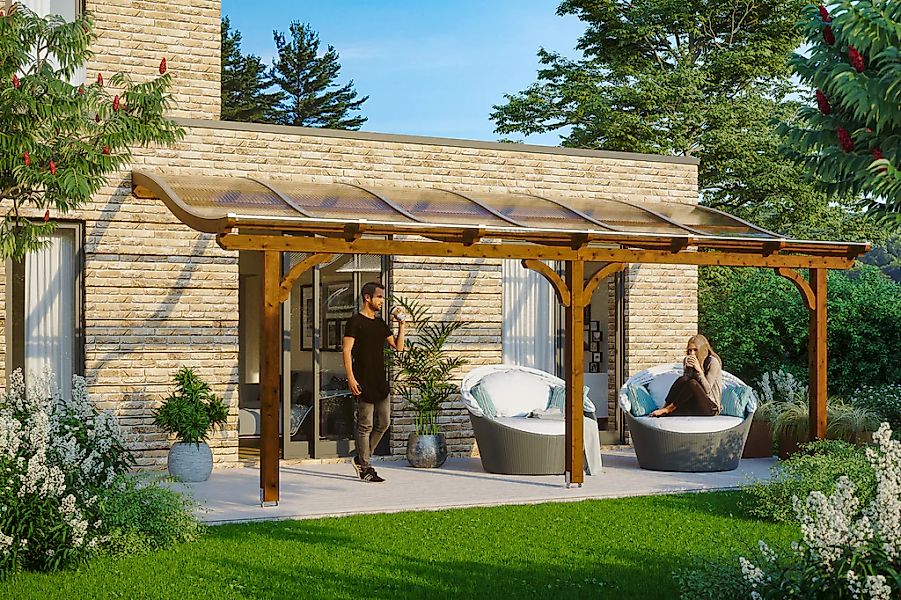 Skan Holz Terrassenüberdachung Venezia 648 x 339 cm Leimholz Nussbaum günstig online kaufen