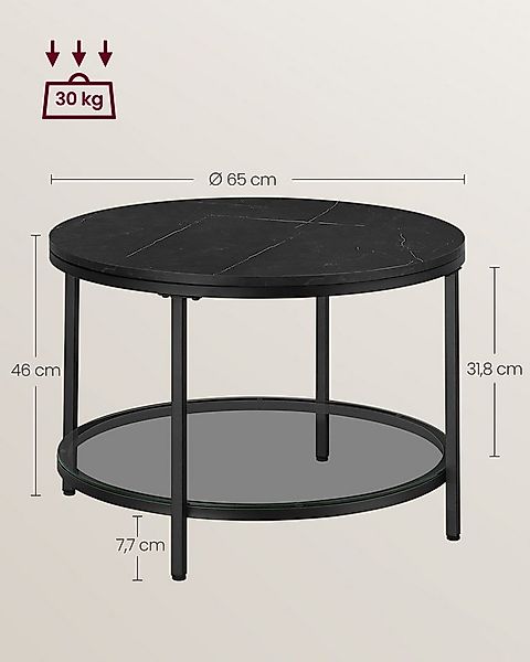 VASAGLE Couchtisch, Beistelltisch, Ø 65/80 x 46cm, Marmoroptik, Hartglasabl günstig online kaufen