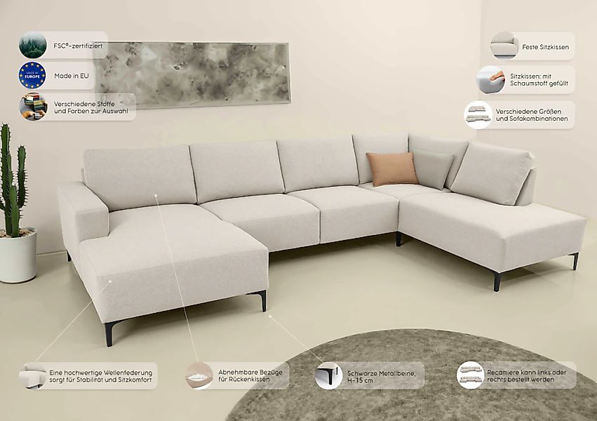 Home affaire Wohnlandschaft "Tournon", U-Form, Breite 333 cm, Webstoff, Che günstig online kaufen