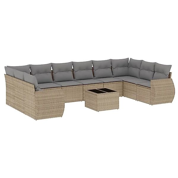 vidaXL 11-Tlg Garten-Sofagarnitur mit Kissen Beige Poly Rattan 3221878 günstig online kaufen