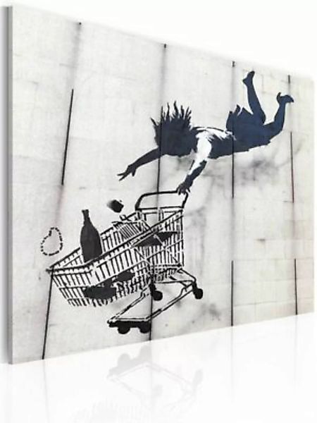artgeist Wandbild Frau mit Einkaufswagen (Banksy) schwarz/grau Gr. 60 x 40 günstig online kaufen