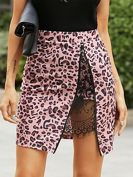 YOINS Rosa Leopard Zip Front Lace Insert Rock günstig online kaufen
