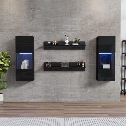 Merax Wohnwand mit LED und Vitrinen, günstig online kaufen