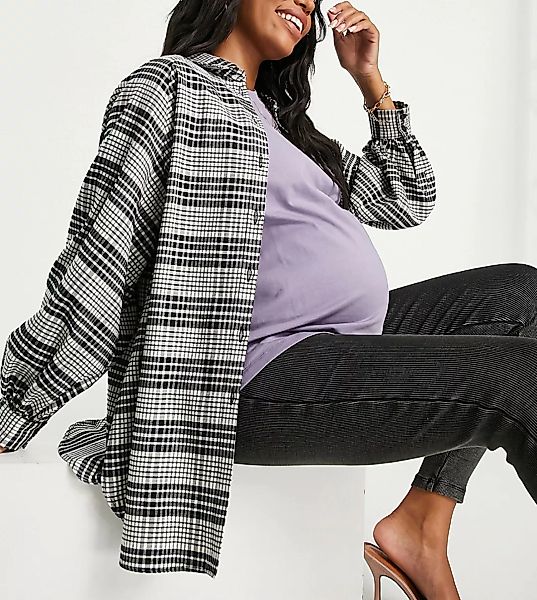 Topshop Maternity – Nachhaltiges, kariertes Oversize-Hemd in Schwarz-Weiß-M günstig online kaufen