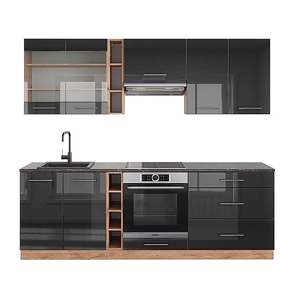 Vicco Fame-Line Küchenzeile Anthrazit Hochglanz/Goldkraft Eiche 235 cm AP A günstig online kaufen