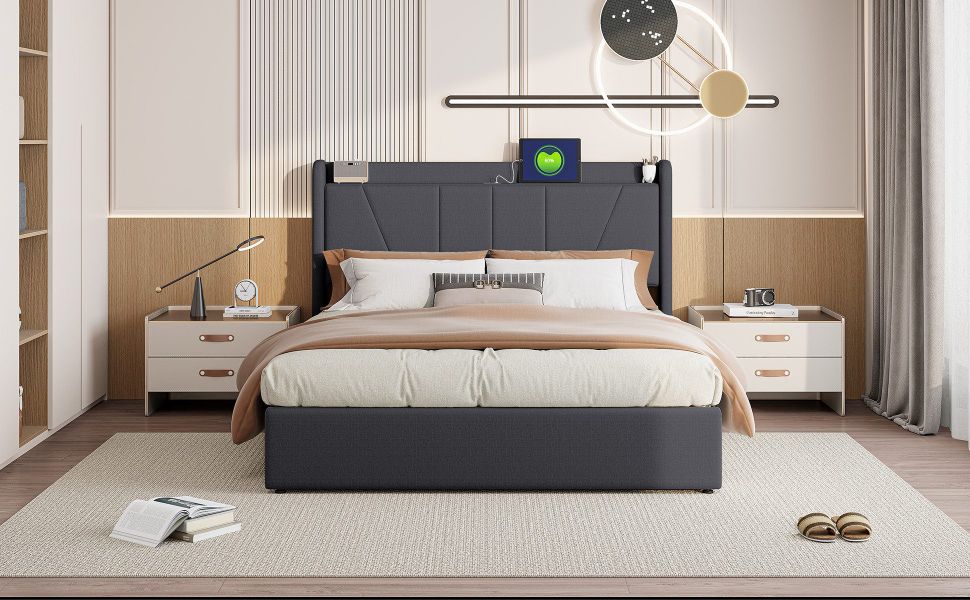 FUROKOY Polsterbett Doppelbett Stauraumbett mit USB/Typ-C günstig online kaufen