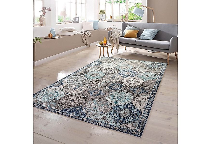 TeppichHome24 Teppich Orientteppich Outdoor Ornamente in grau blau, rechtec günstig online kaufen