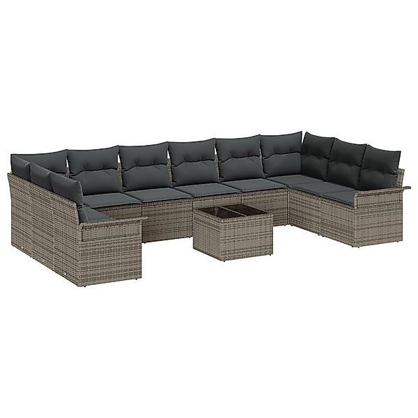 vidaXL Loungesofa 10-teiliges Garten Sofa Set mit Kissen Schwarz Poly Ratta günstig online kaufen