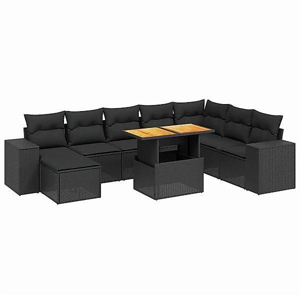 vidaXL 9-Tlg Garten-Sofagarnitur mit Kissen Schwarz Poly Rattan 3275960 günstig online kaufen