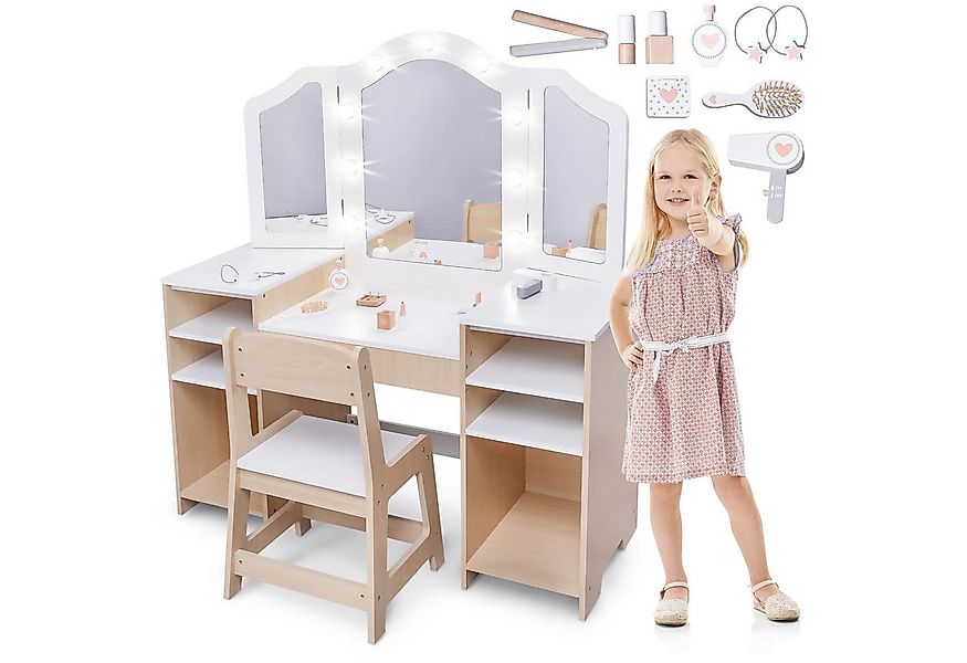 Mamabrum Schminktisch Kinderschminktisch mit LED, Zubehör und Stuhl günstig online kaufen