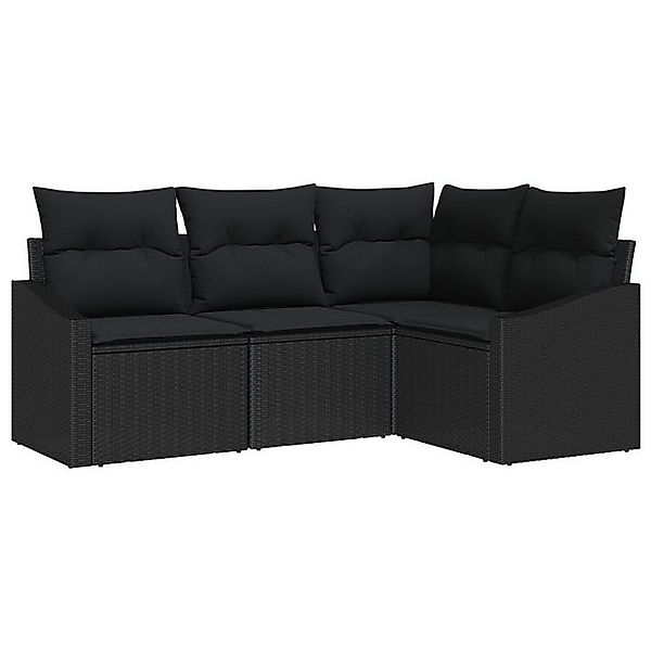 vidaXL Loungesofa 4-tlg. Garten-Sofagarnitur mit Kissen Schwarz Poly Rattan günstig online kaufen