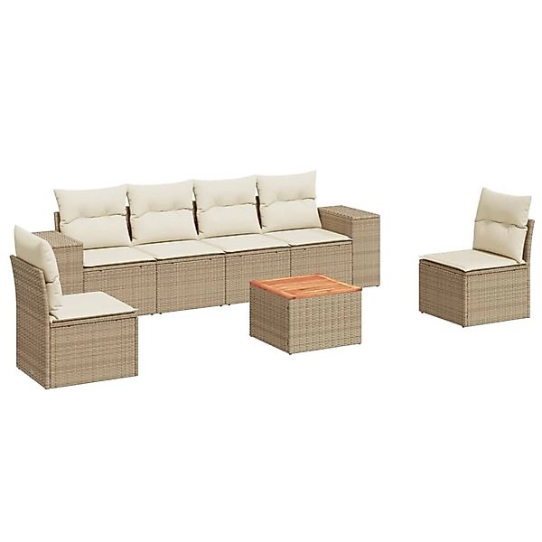 vidaXL 7-Tlg Garten-Sofagarnitur mit Kissen Beige Poly Rattan 3225393 günstig online kaufen