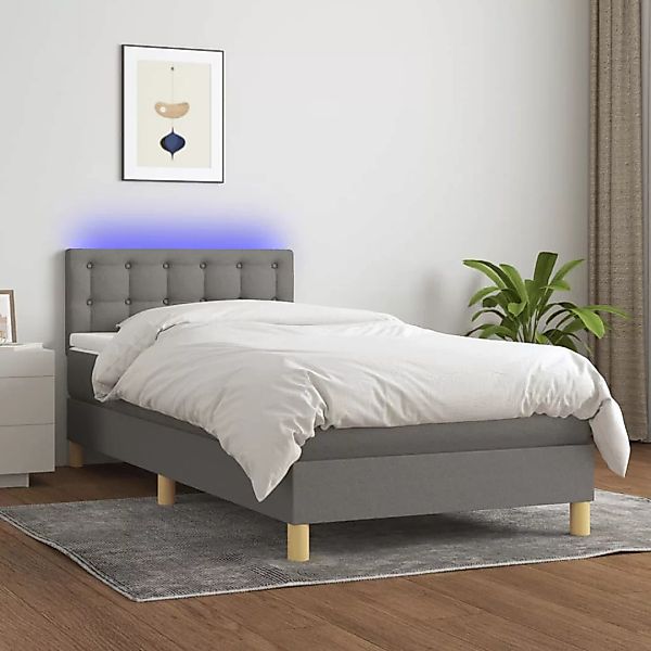 Vidaxl Boxspringbett Mit Matratze & Led Dunkelgrau 90x200 Cm Stoff günstig online kaufen