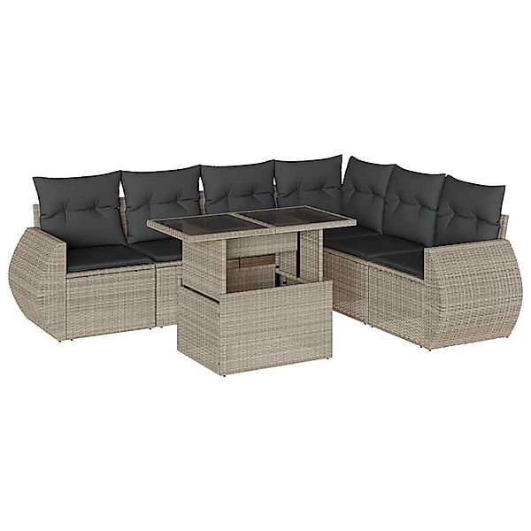 vidaXL 7-Tlg Garten-Sofagarnitur mit Kissen Hellgrau Poly Rattan 3268562 günstig online kaufen