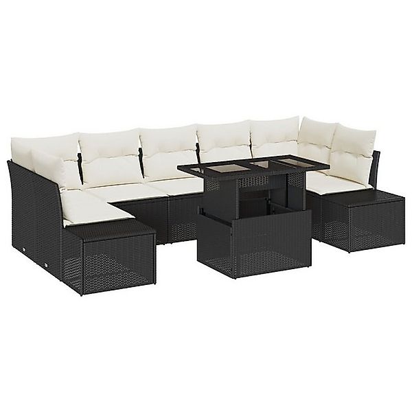 vidaXL Loungesofa 8-teiliges Garten-Sofaset mit Kissen Schwarz Poly Rattan, günstig online kaufen