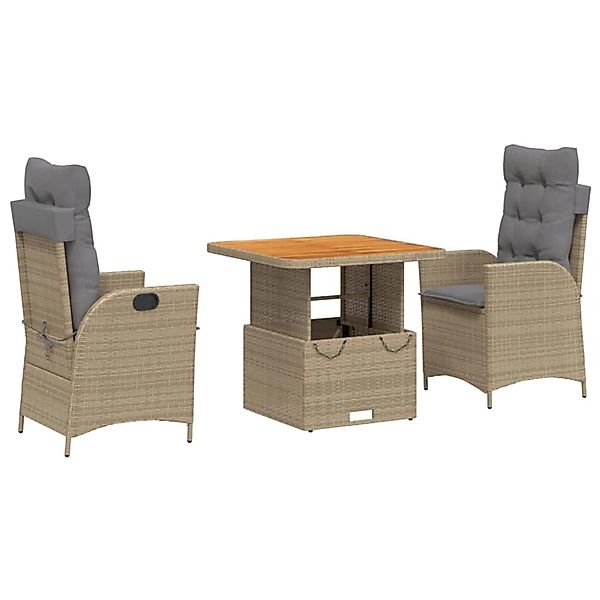 vidaXL 3-Tlg Garten-Essgruppe mit Kissen Beige Poly Rattan 3277481 günstig online kaufen