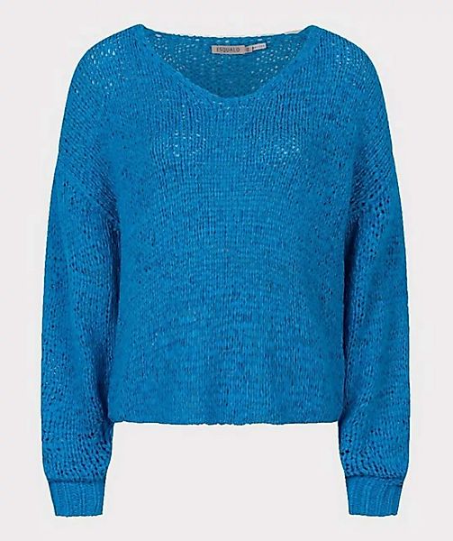 Esqualo Strickpullover Esqualo Pullover mit V Auschnitt Strickoptik Blue XS günstig online kaufen